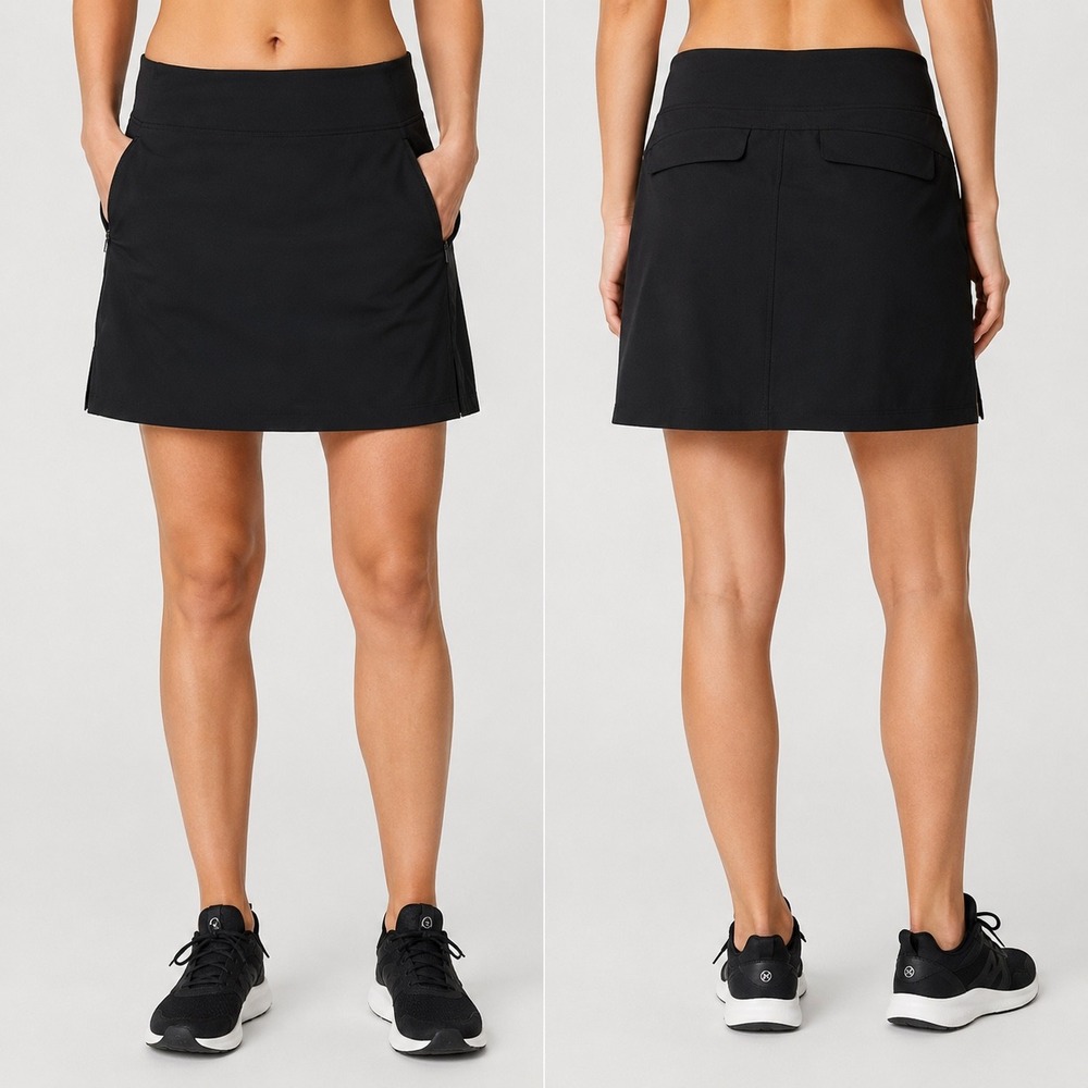 Athleta Soho Skort Women's 14T Tall Black 18" Golf Hiking Travel Zip Pockets
